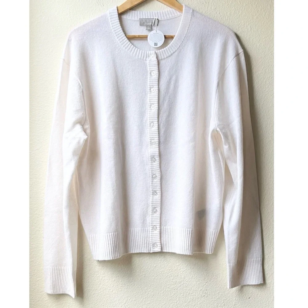 NWOT J. Crew Perfect Cashmere Cardigan in Snow Cream White Sz XL